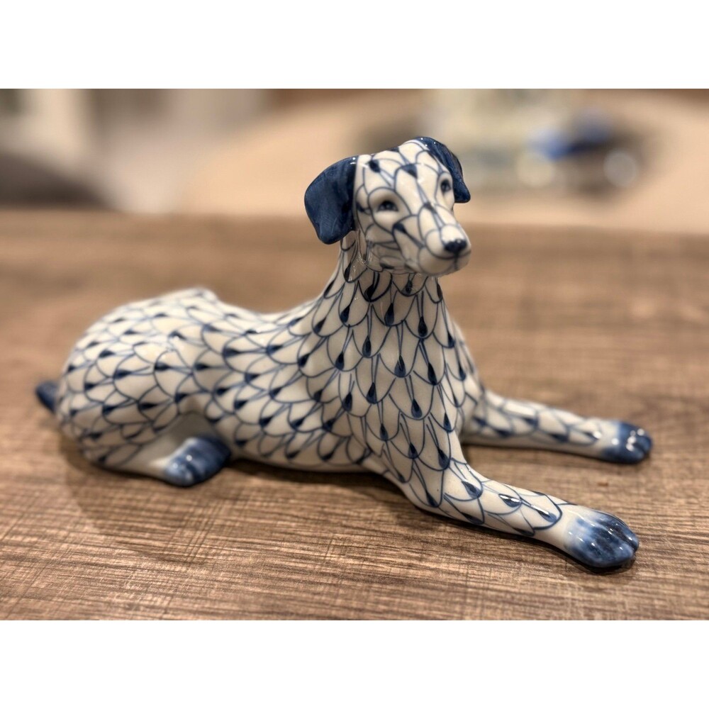 Vintage Andrea by Sadek Blue & White Fishnet Greyhound Dog Figurine